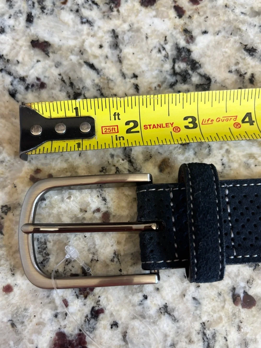 Johnston And Murphy Perfed Navy Blue Leather Suede Belt with Silver Buckle